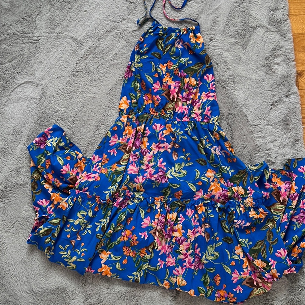 Midi size floral print blue dress M